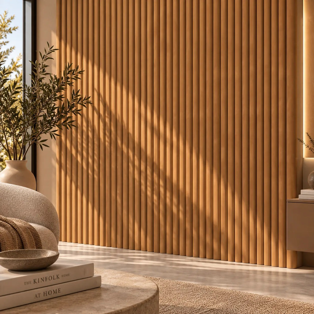 Japandi Akustikpaneel Suede – Geschlossen – Cognac