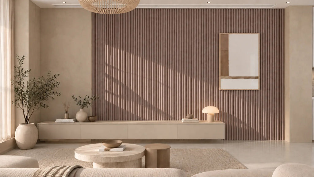 Japandi Akustikpaneel Suede – Offen (mit Zwischenraum) – Mokka