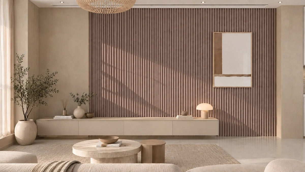 Japandi Akustikpaneel Suede – Offen (mit Zwischenraum) – Mokka